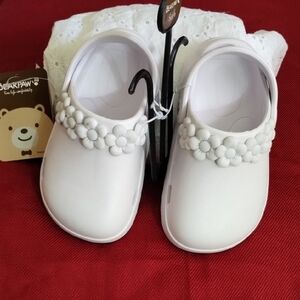 BearPaw Cream Kids Slippers with Floral Accent